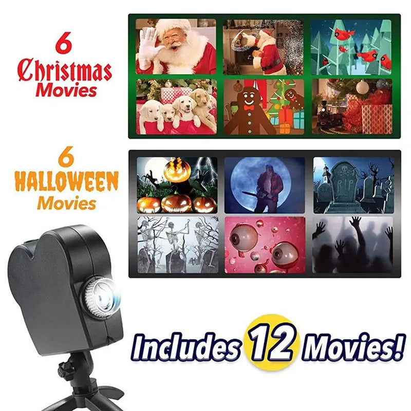 Halloween Christmas Projector Window Pumpkin Ghost Projection Built-In 12 Movies Lamp Lights with Tripod Festival Party Decor
