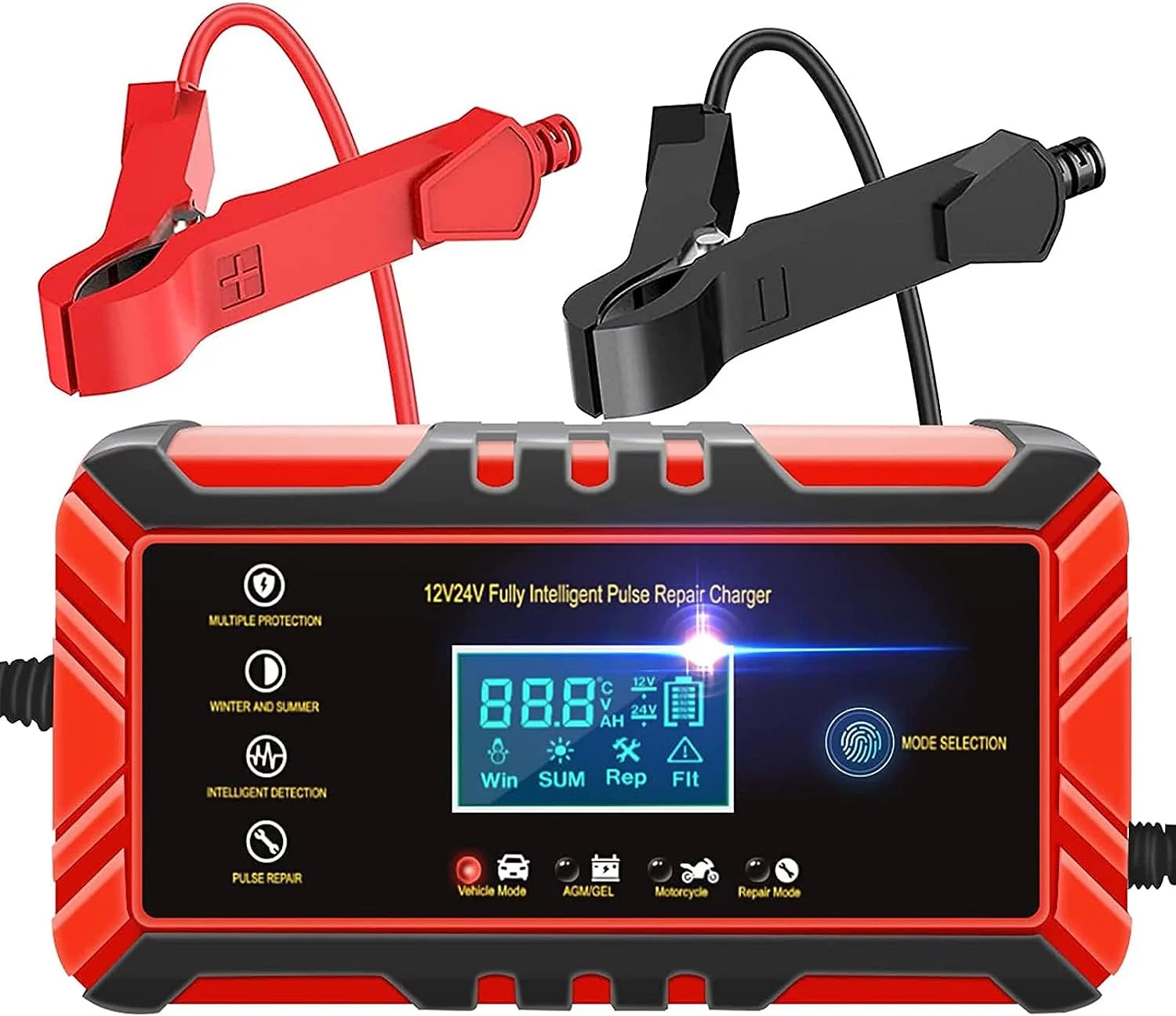 Car Battery Charger, 12V/8A 24V/4A with LCD Display Auto Maintainer for Car, Moto, Lawn Mower